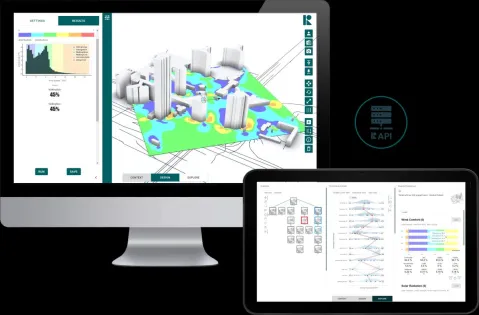 screen shot of infrared application showing the simulation of a city